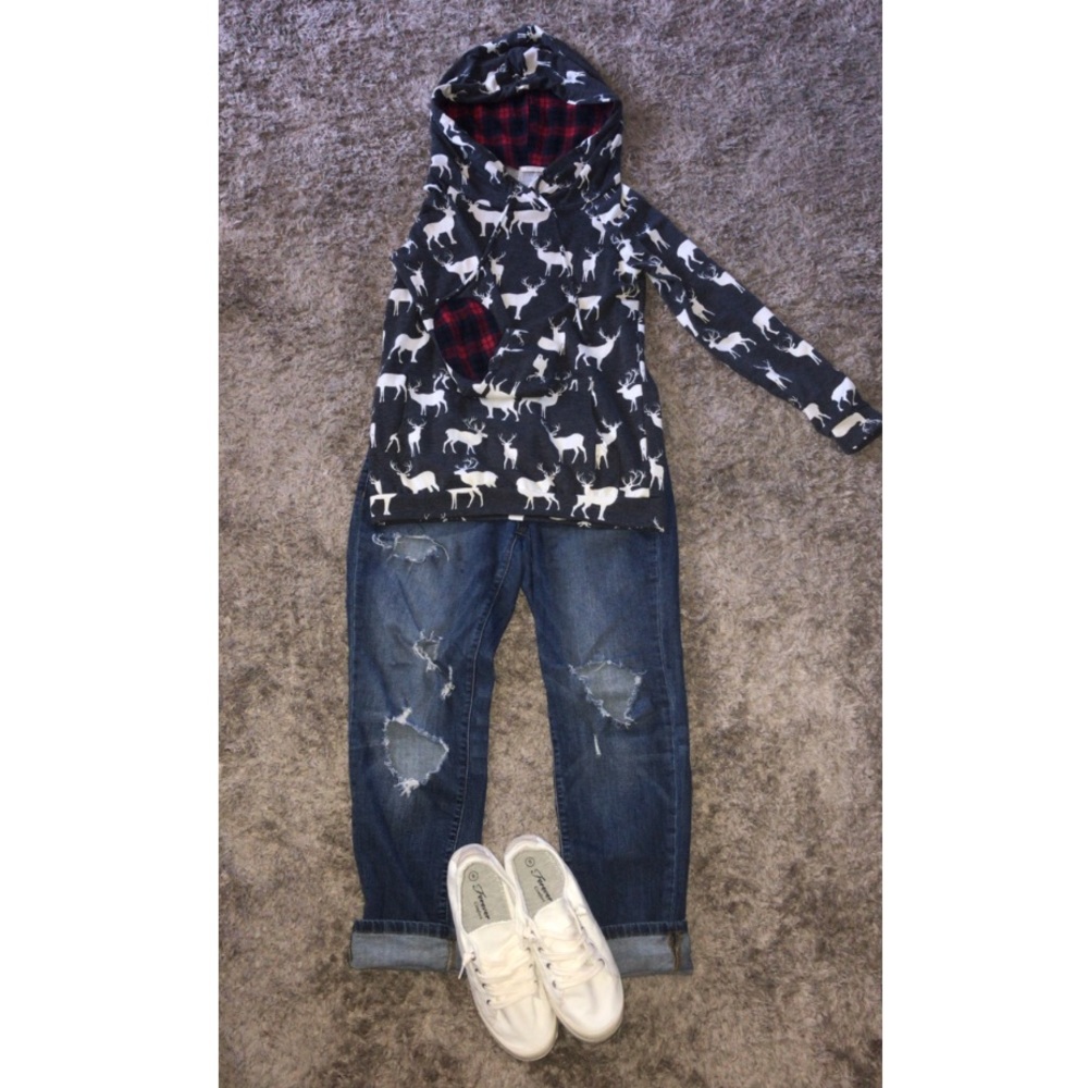 ** SOLD **  Plaid Reindeer Hoodie